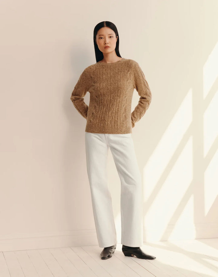 Cashmere Donegal Cable Knit Crewneck Sweater - Cammello Multi