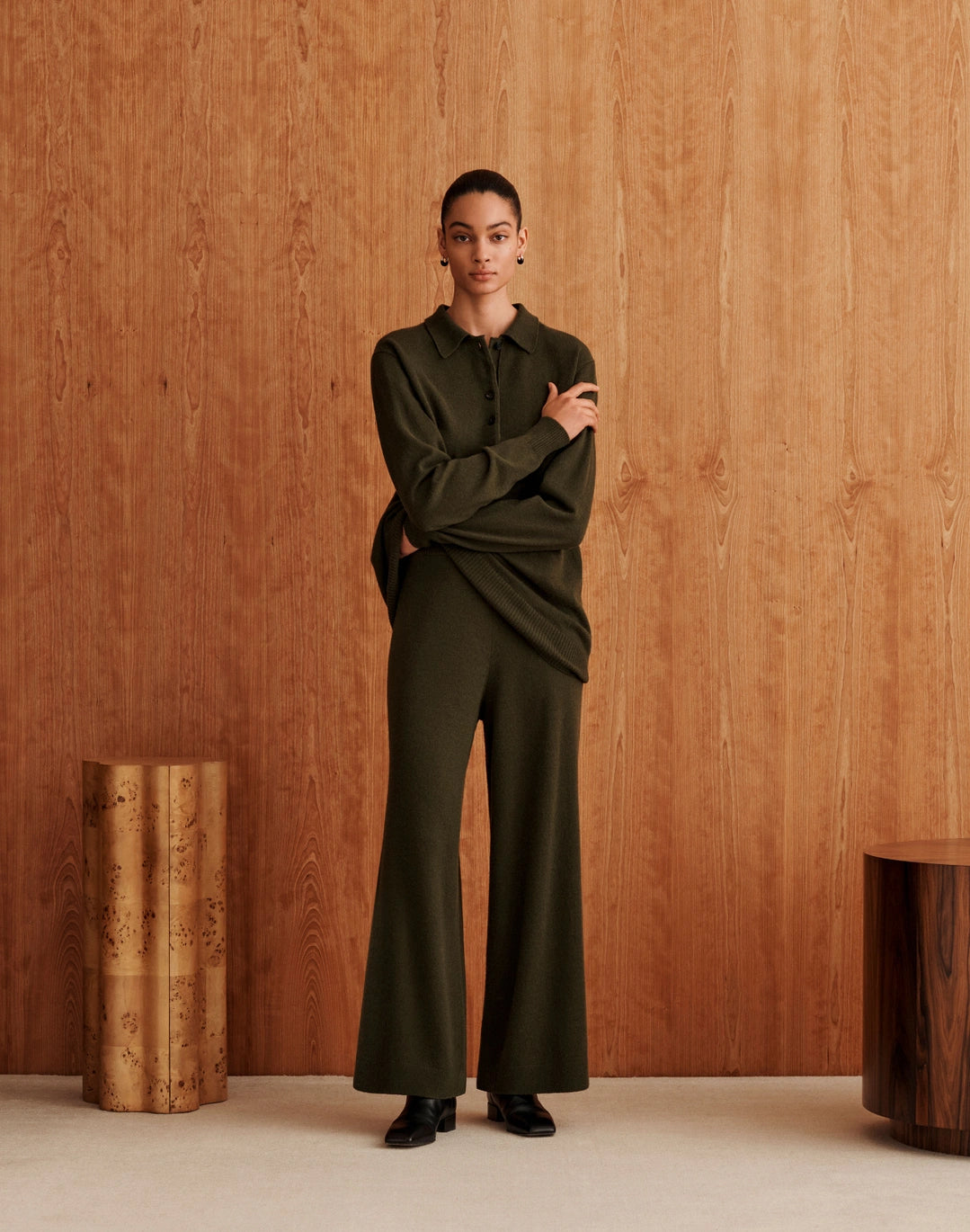Wool-Cashmere Oversized Polo Sweater - Forest