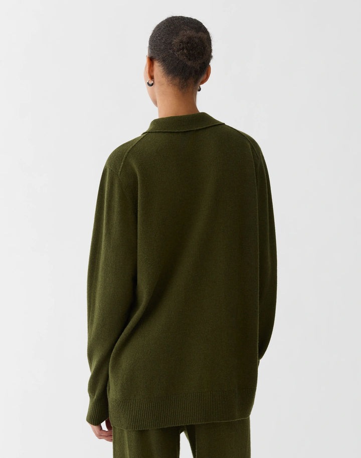 Wool-Cashmere Oversized Polo Sweater - Forest