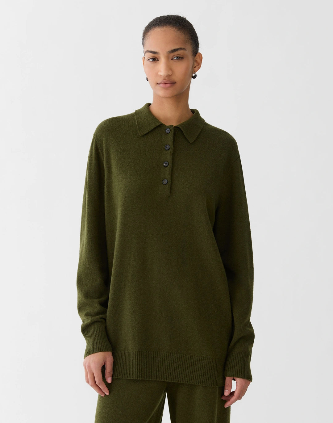 Wool-Cashmere Oversized Polo Sweater - Forest