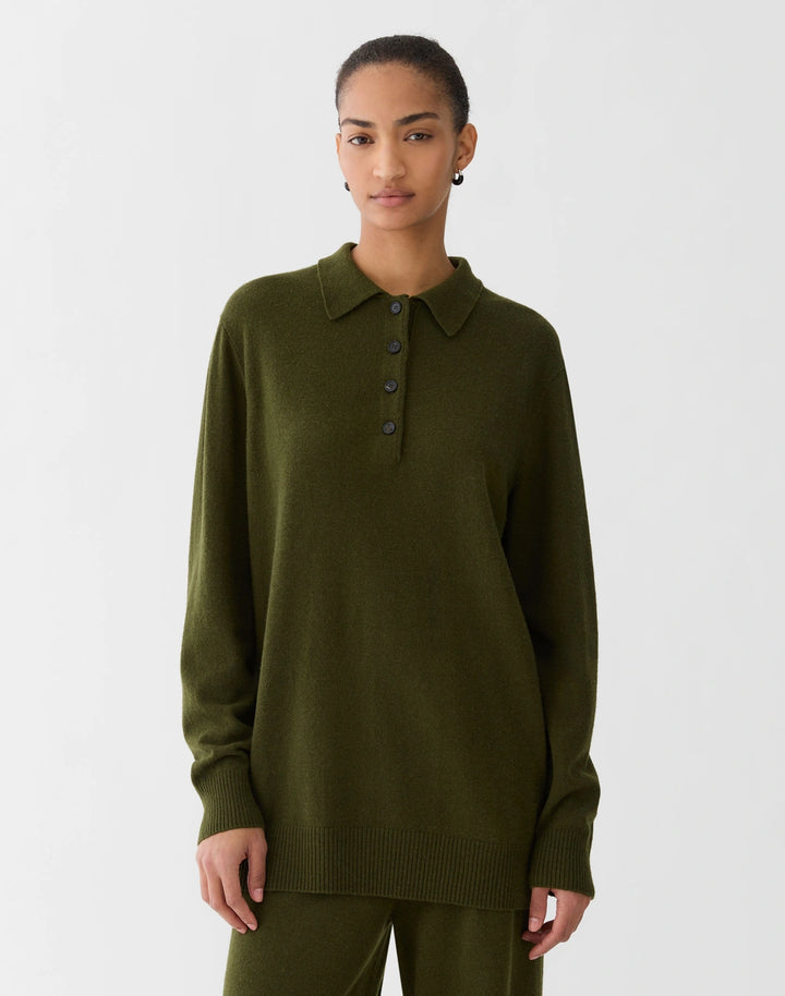 Wool-Cashmere Oversized Polo Sweater - Forest