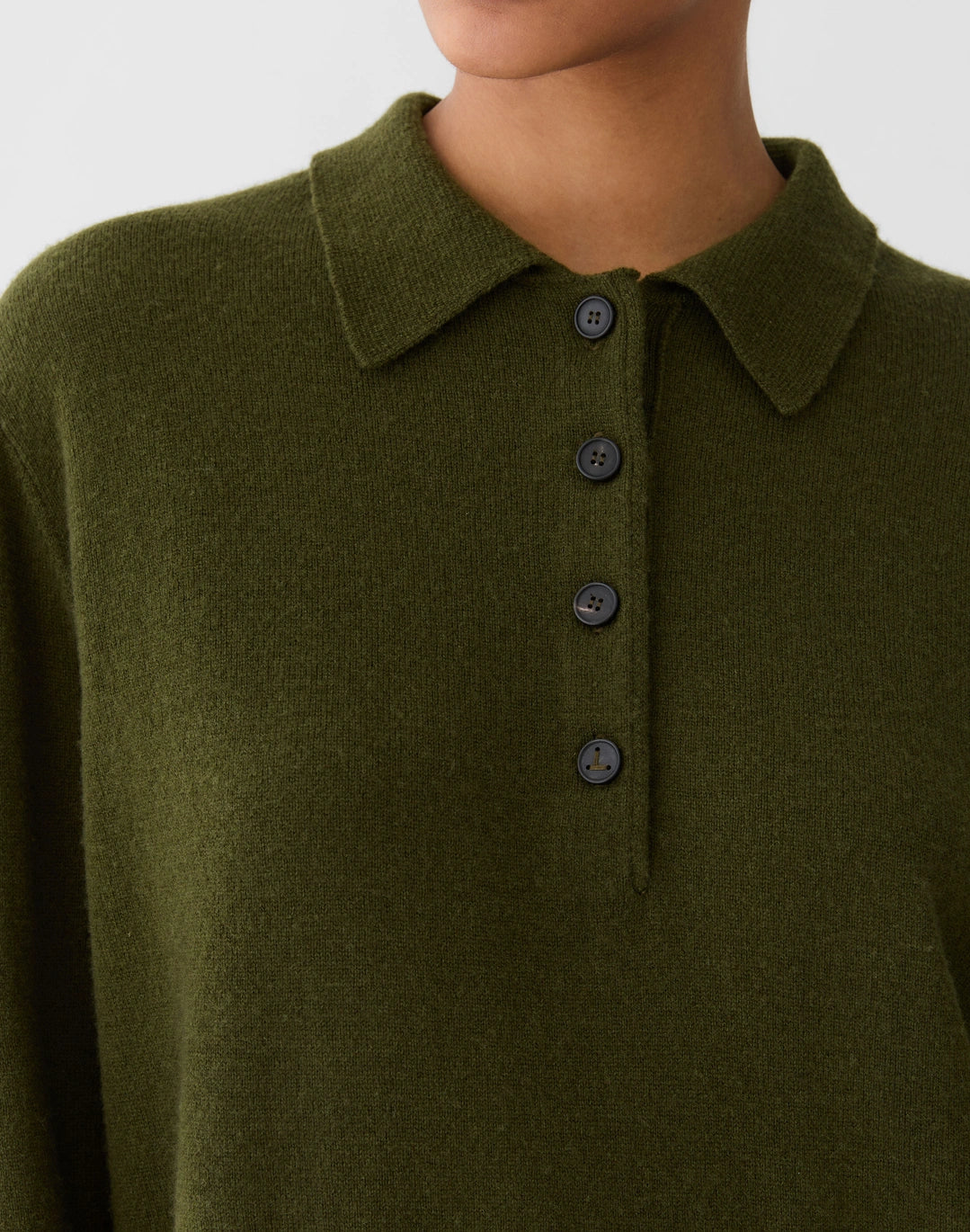 Wool-Cashmere Oversized Polo Sweater - Forest