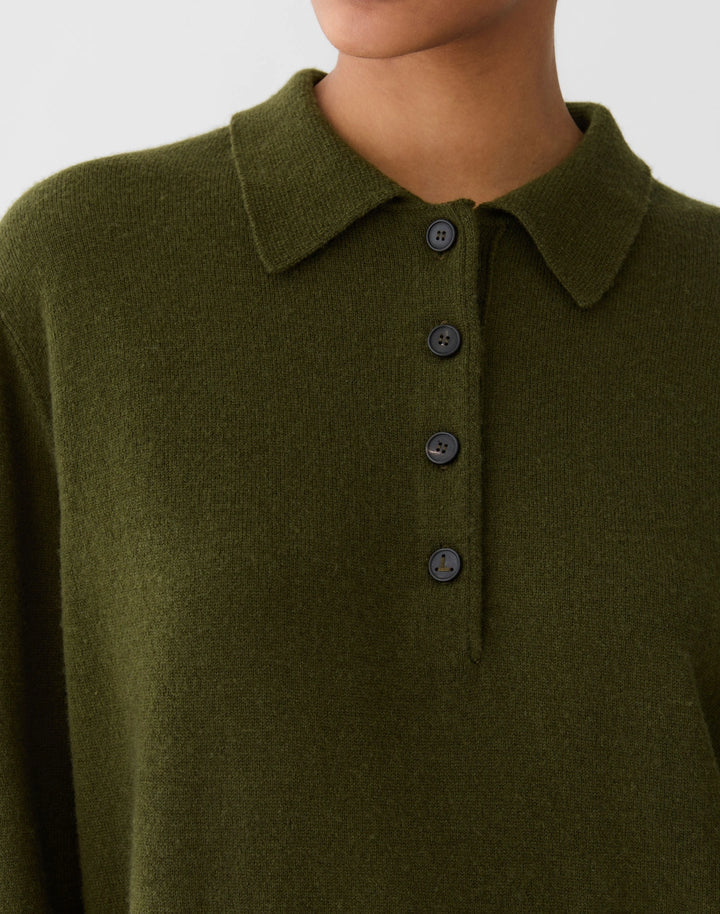 Wool-Cashmere Oversized Polo Sweater - Forest
