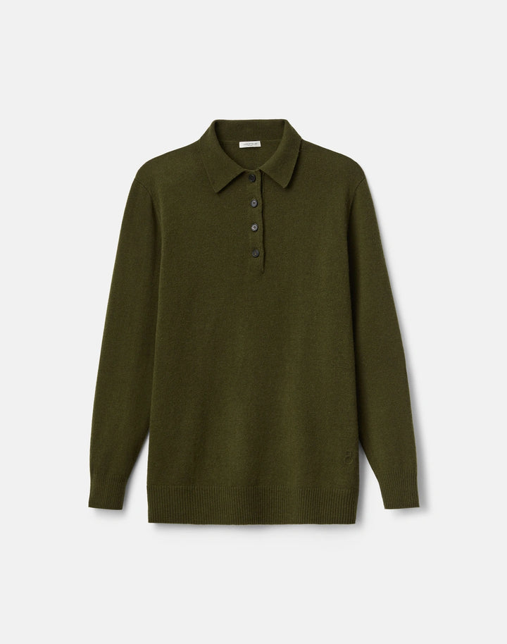 Wool-Cashmere Oversized Polo Sweater - Forest