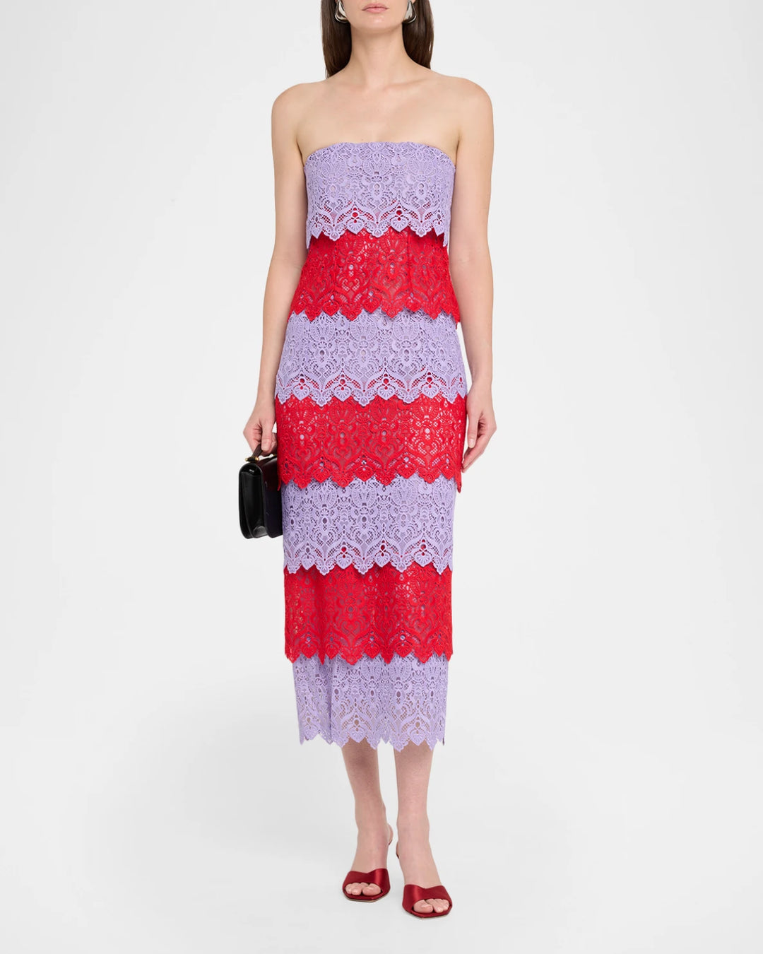 Strapless Ankle Length Dress - Red/Lavender
