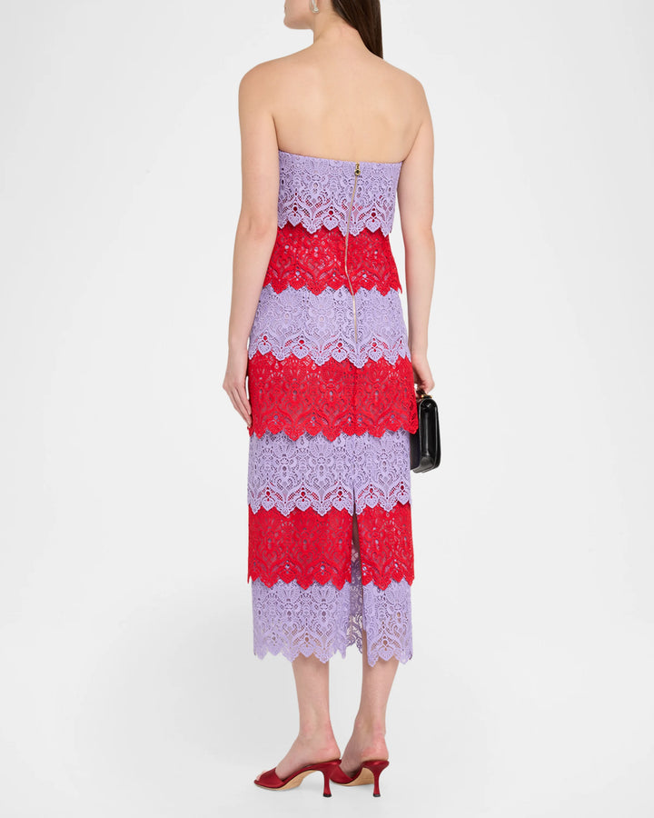 Strapless Ankle Length Dress - Red/Lavender