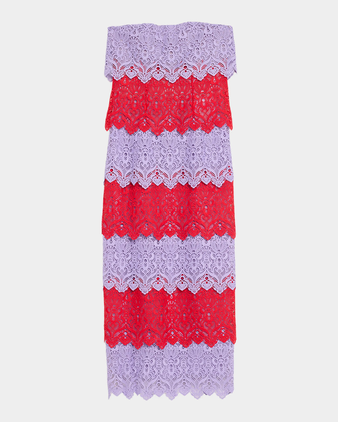 Strapless Ankle Length Dress - Red/Lavender