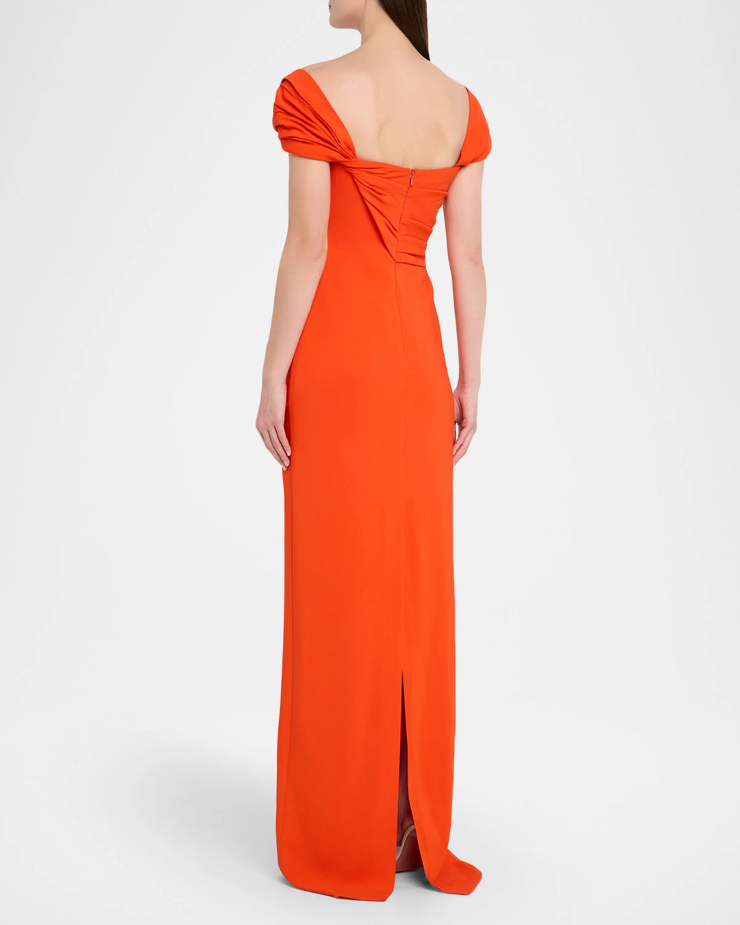 Cap-Sleeve Draped Cady Column Gown