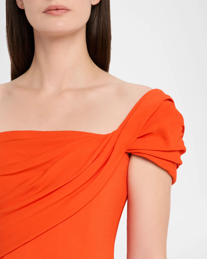 Cap-Sleeve Draped Cady Column Gown