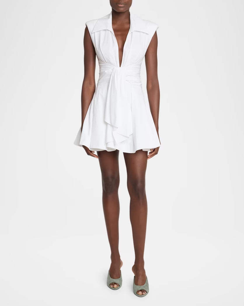 Sleeveless Cotton Flare Mini Shirtdress - White