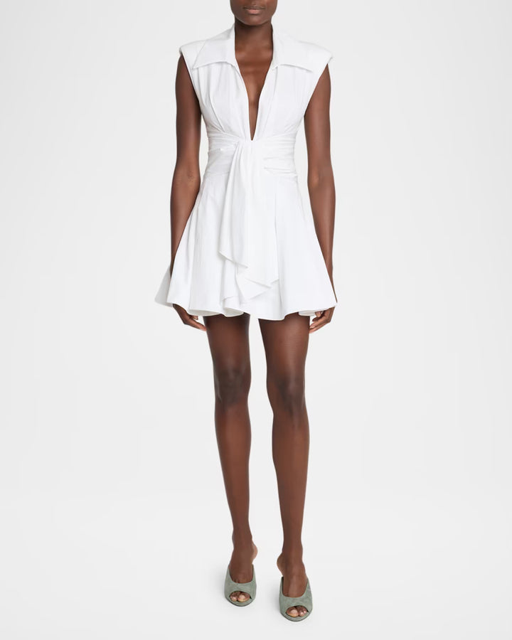 Sleeveless Cotton Flare Mini Shirtdress - White