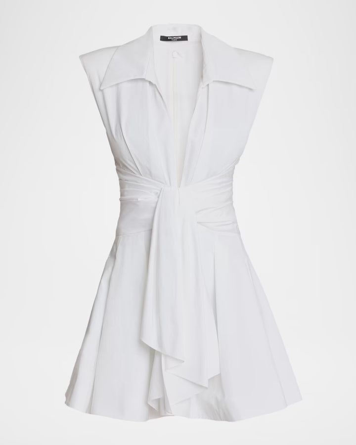 Sleeveless Cotton Flare Mini Shirtdress - White
