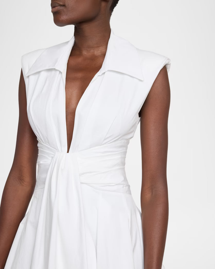Sleeveless Cotton Flare Mini Shirtdress - White
