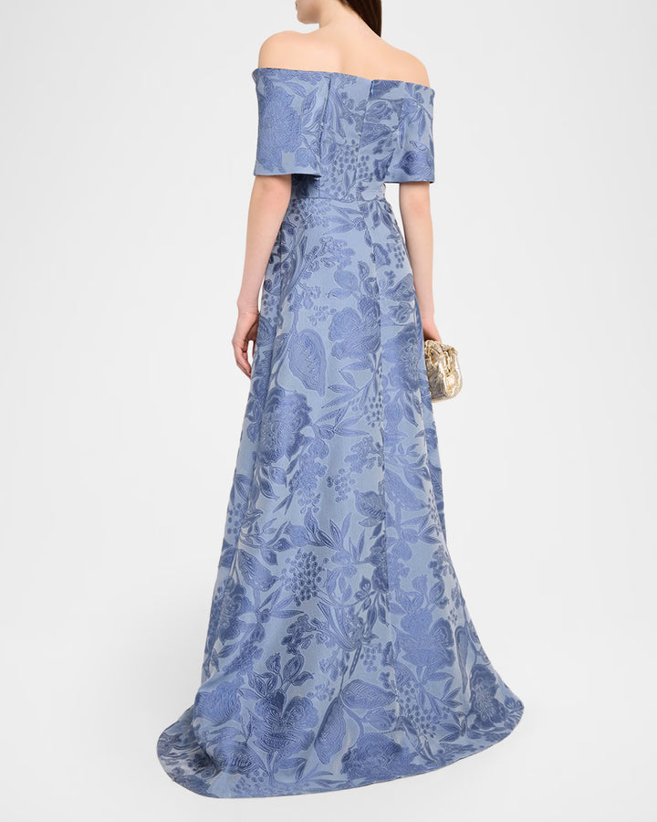 Floral Fil Coupé Gown - Medium Blue