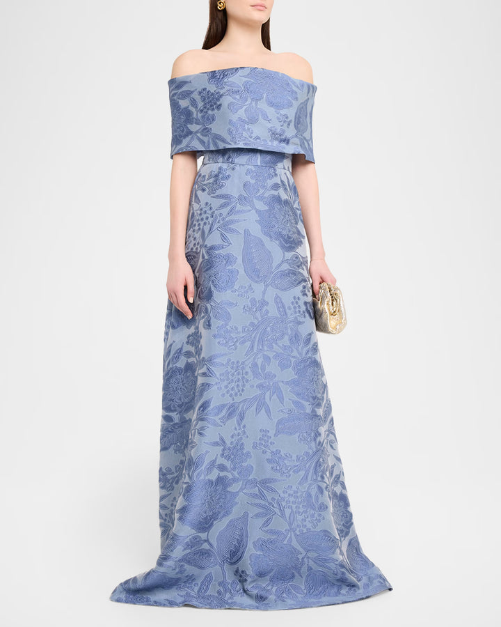 Floral Fil Coupé Gown - Medium Blue