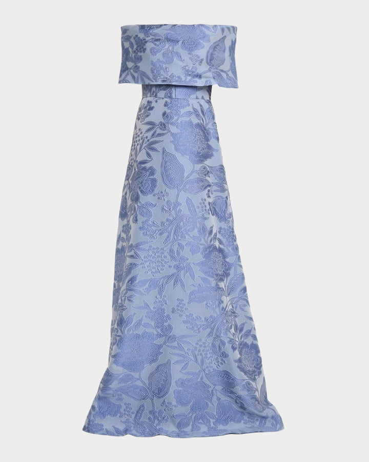 Floral Fil Coupé Gown - Medium Blue
