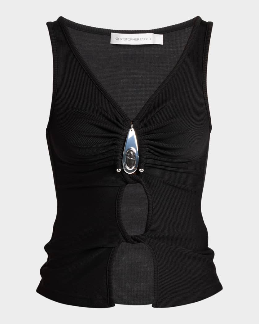 Crystal Pendant Twisted Keyhole Tank Top - More Colors Available
