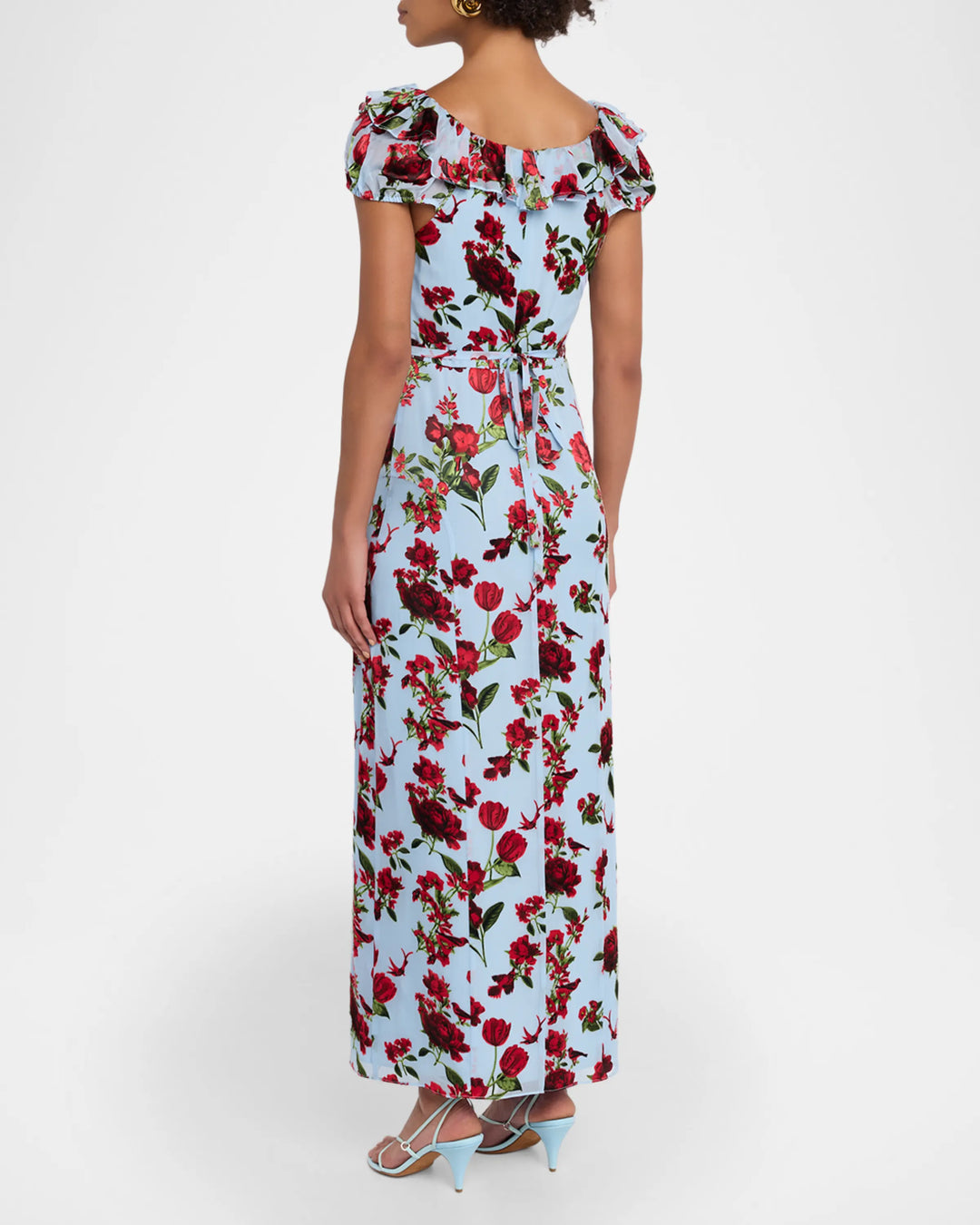 Tara Short-Sleeve Ruffle Maxi Dress -Blue Multi
