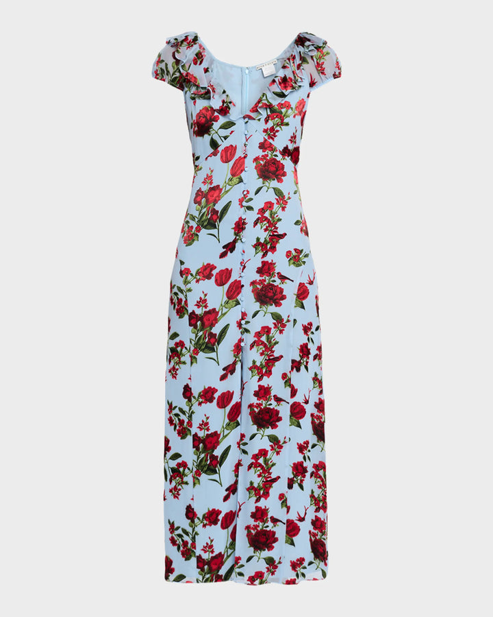 Tara Short-Sleeve Ruffle Maxi Dress -Blue Multi