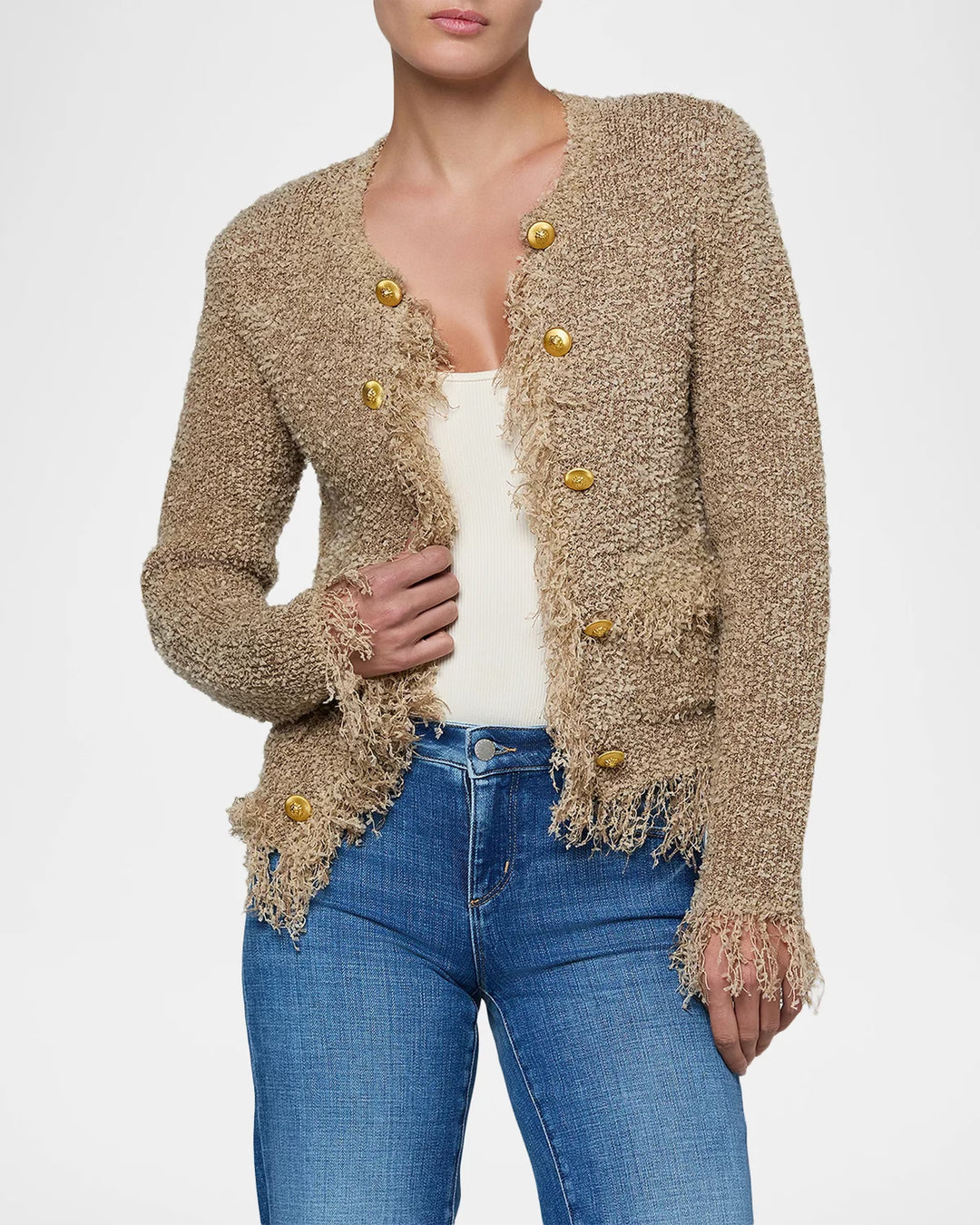 Mireille Fringe Trim Cardigan - Camel