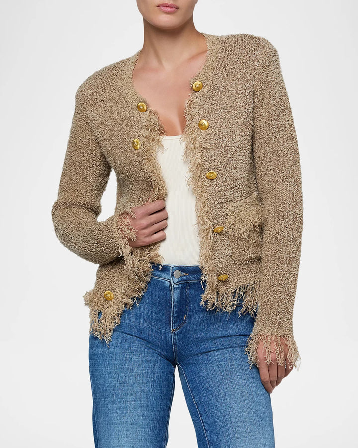 Mireille Fringe Trim Cardigan - Camel