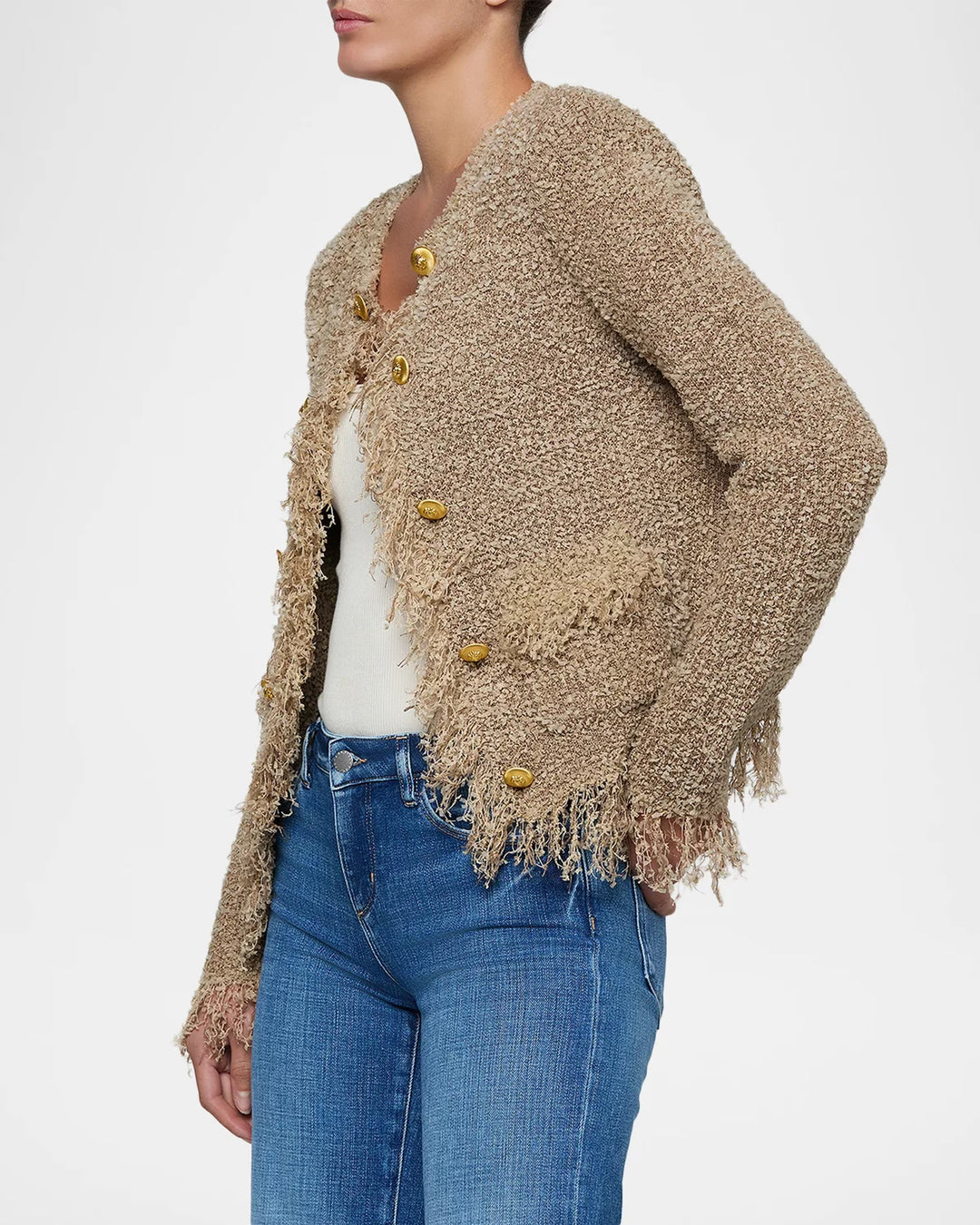 Mireille Fringe Trim Cardigan - Camel