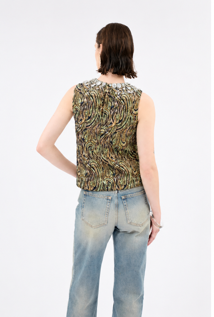 Paisley Waves Top in Greengold