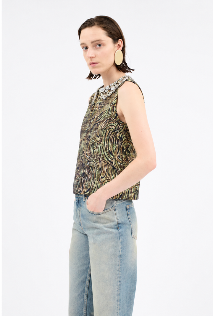 Paisley Waves Top in Greengold
