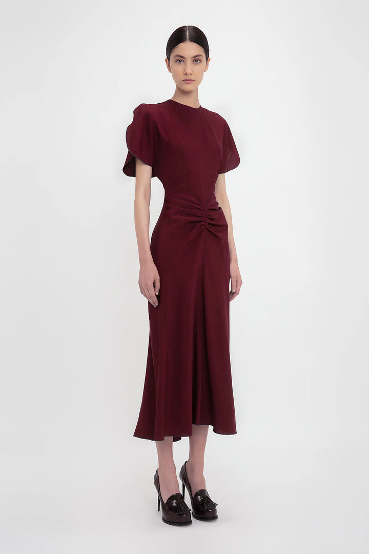 Gathered Waist Midi Dress - Port