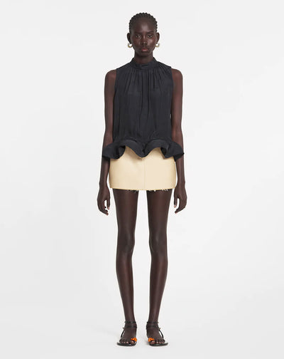 SLEEVELESS JACQUARD CHARMEUSE TOP - Black