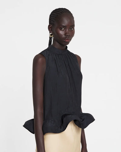 SLEEVELESS JACQUARD CHARMEUSE TOP - Black