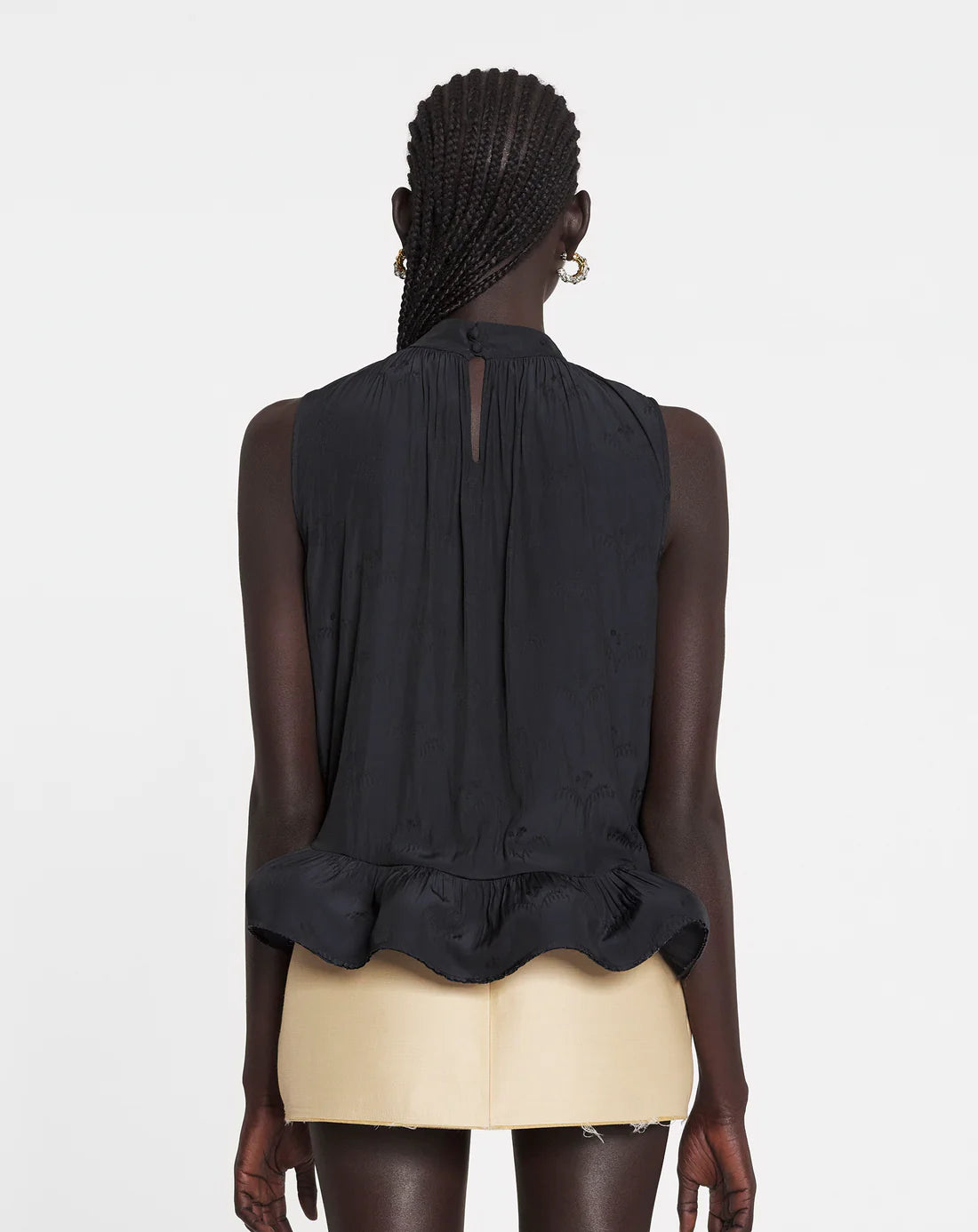SLEEVELESS JACQUARD CHARMEUSE TOP - Black