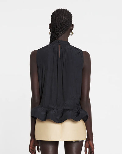 SLEEVELESS JACQUARD CHARMEUSE TOP - Black