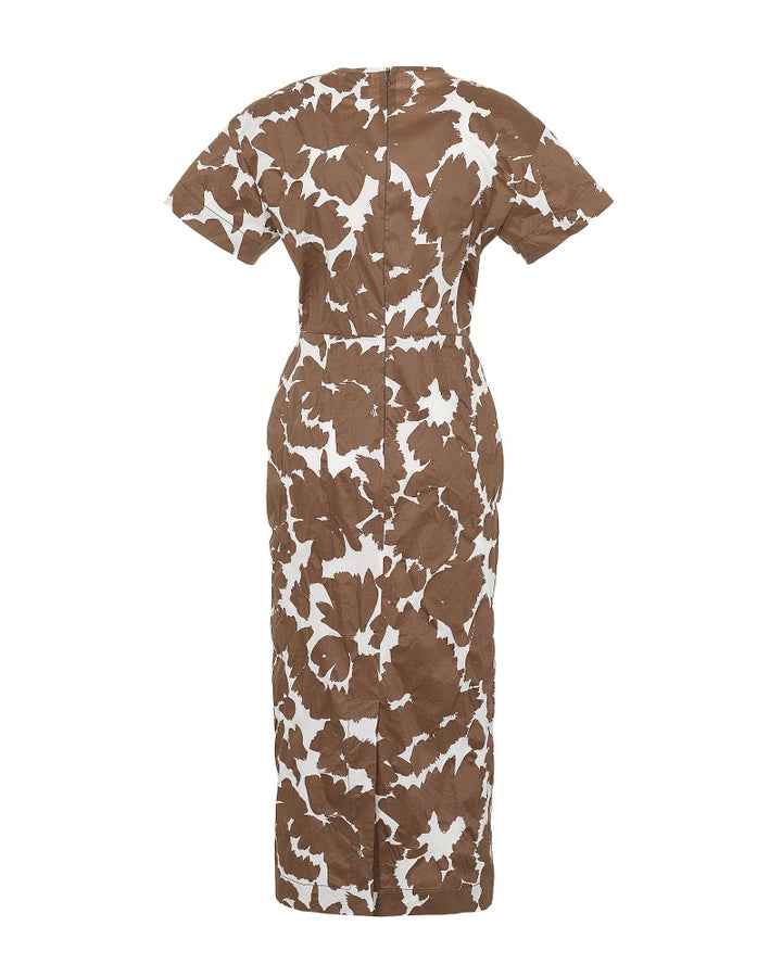 Short sleeved dress - Brown Print