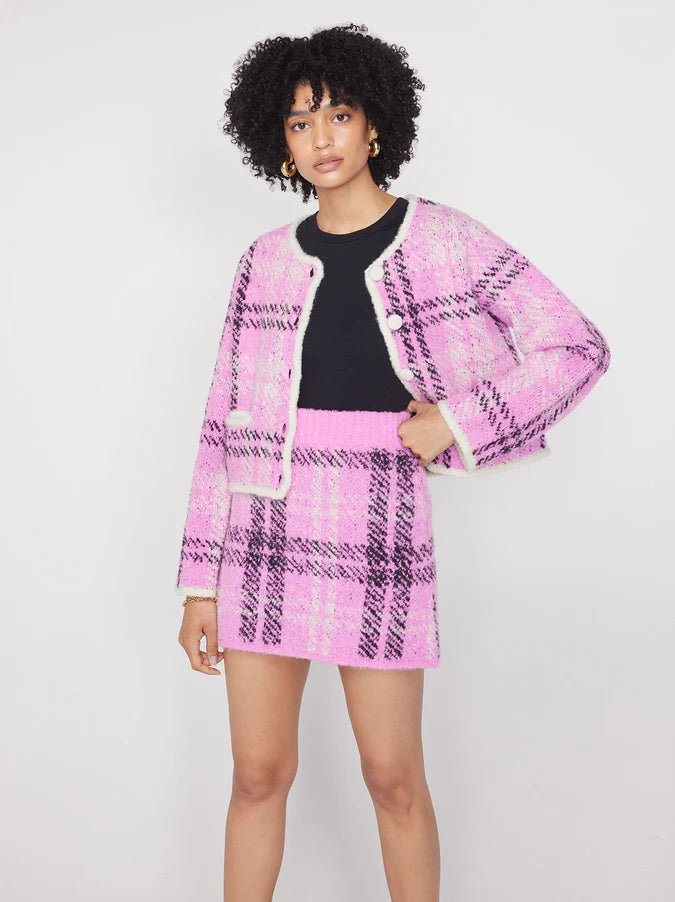 Susan Pink Check Boucle Knit Mini Skirt