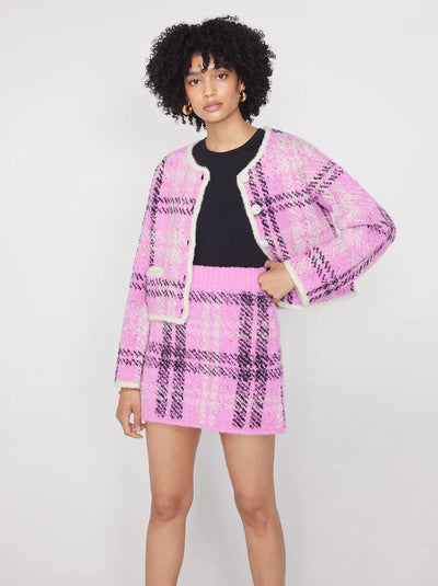 Susan Pink Check Boucle Knit Mini Skirt
