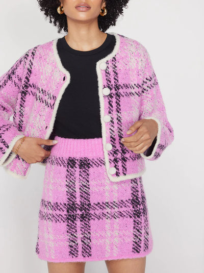 Susan Pink Check Boucle Knit Mini Skirt