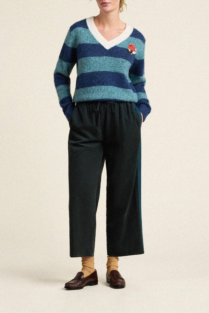 Chalet V -neck Sweater- Indigo Stripe