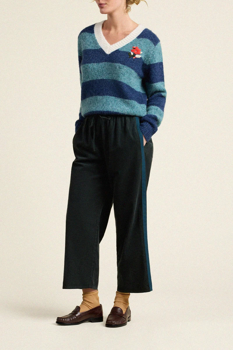 Chalet V -neck Sweater- Indigo Stripe