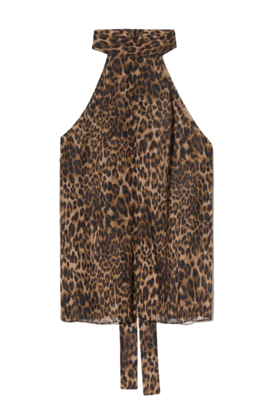 ALLA SILK HALTERNECK TOP - Vintage Leopard Print