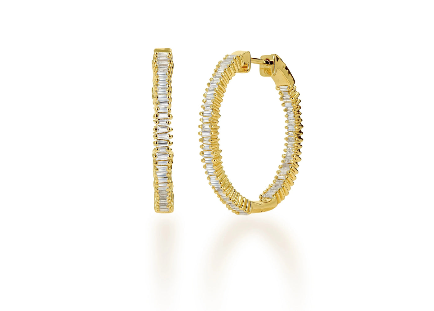 14K Diamond Baguette Hoops - Yellow Gold