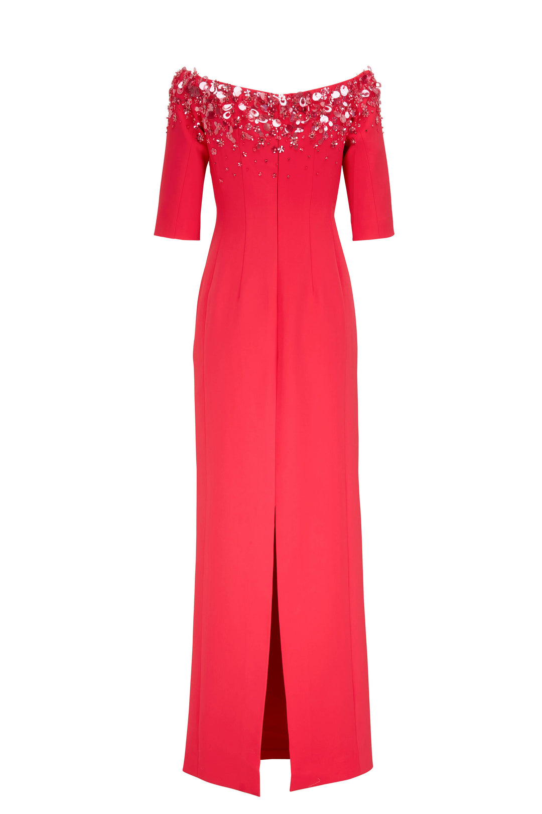 Floral Embellished Off-the-Shoulder Column Gown - Pink