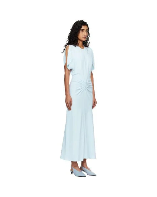 Gathered Crepe Midi Dress - Light Blue