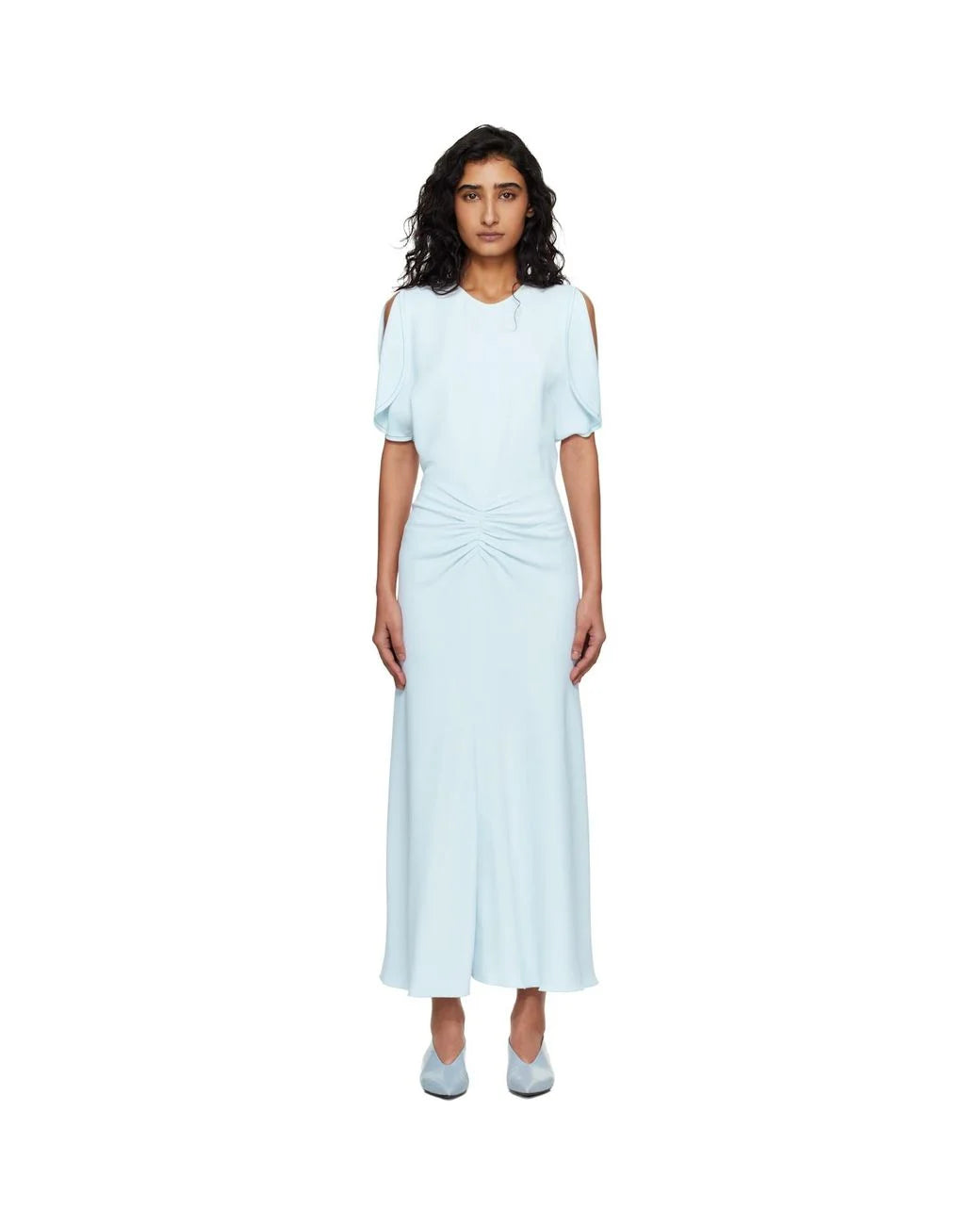 Gathered Crepe Midi Dress - Light Blue