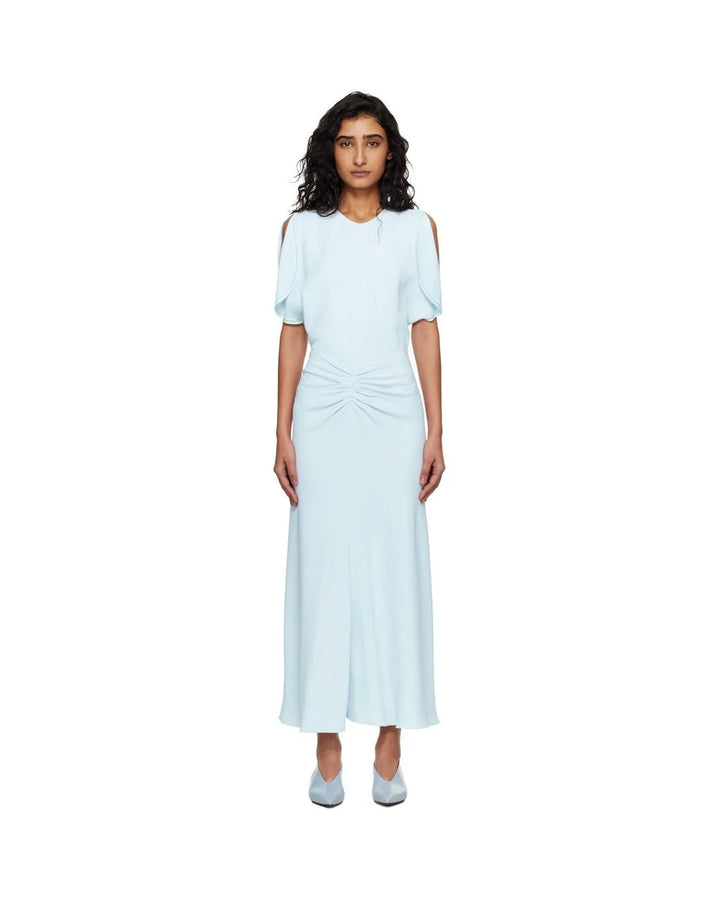 Gathered Crepe Midi Dress - Light Blue