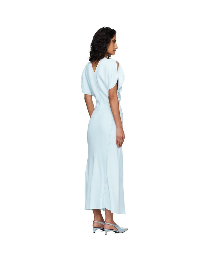 Gathered Crepe Midi Dress - Light Blue