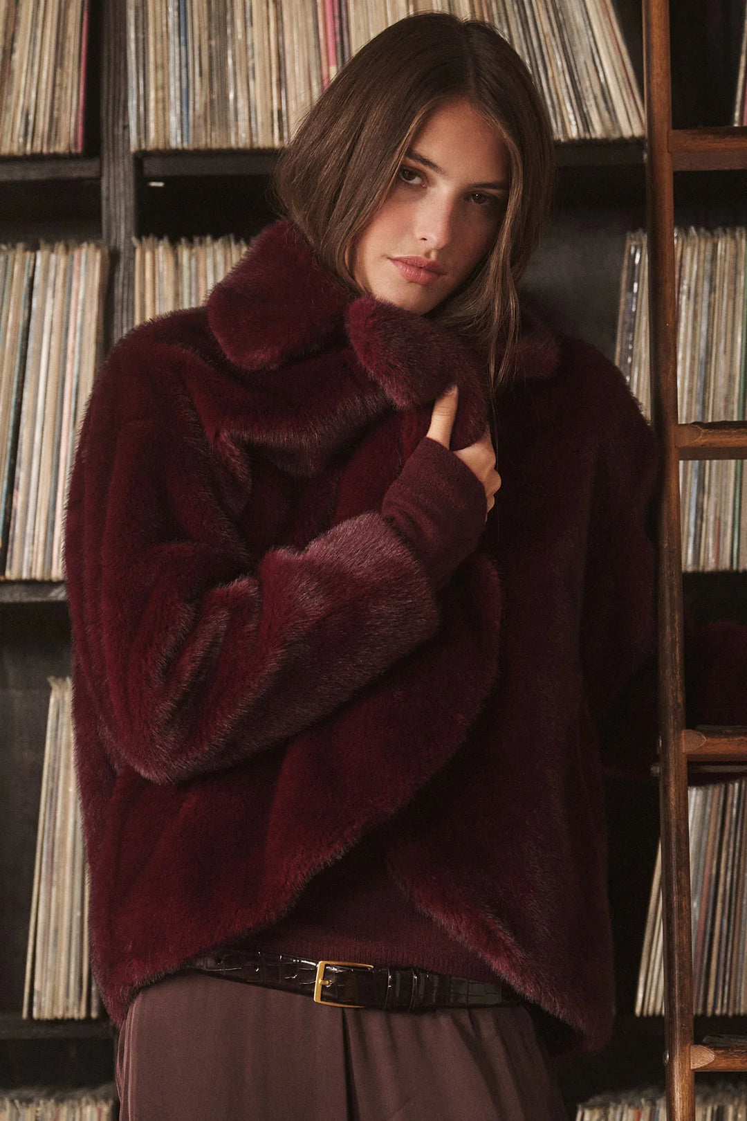 carolyn faux fur jacket - Burgundy