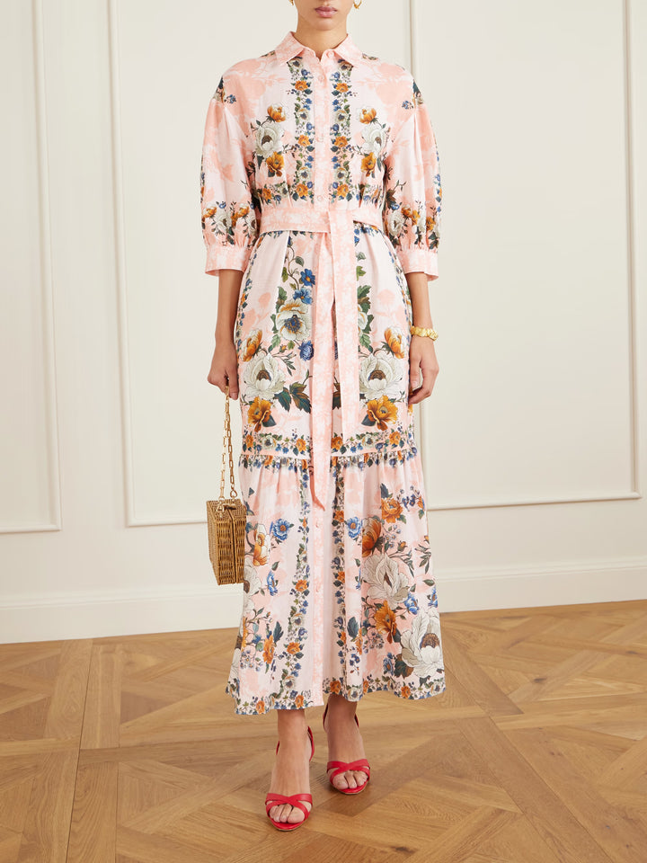 Bianca belted printed midi dress - Pink Multi