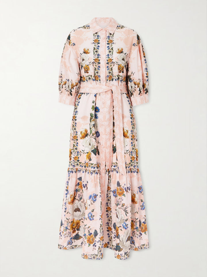 Bianca belted printed midi dress - Pink Multi
