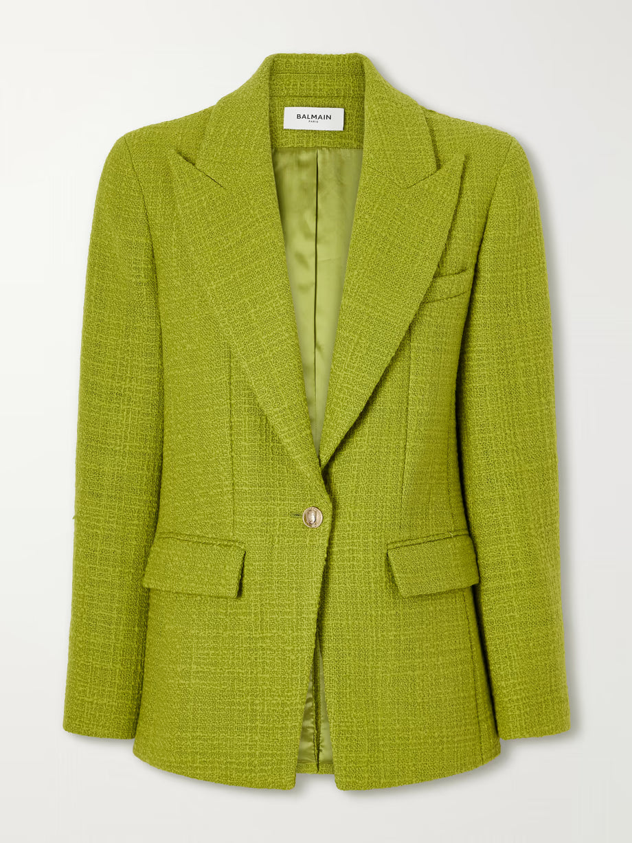 Bouclé-Tweed Wool-Blend Jacket - Kelly Green